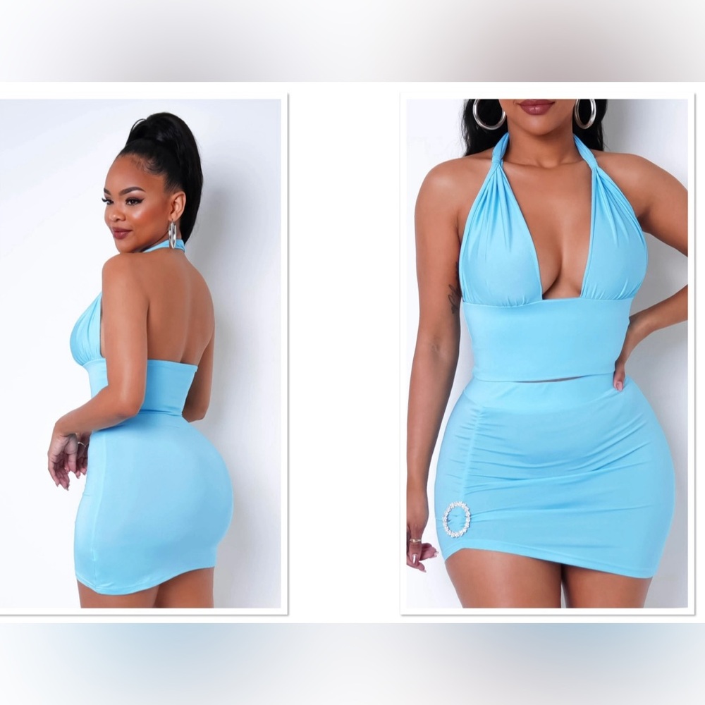 Baby blue 2 piece sexy skirt set